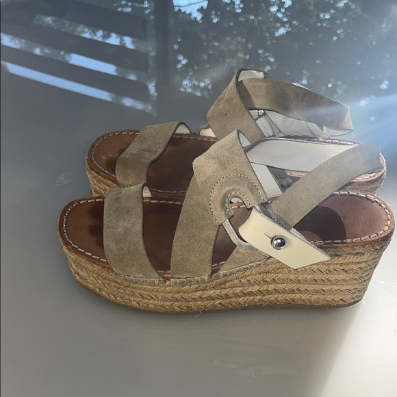 rag & bone Beige Suede Wedge Sandals - Picture 1 of 4